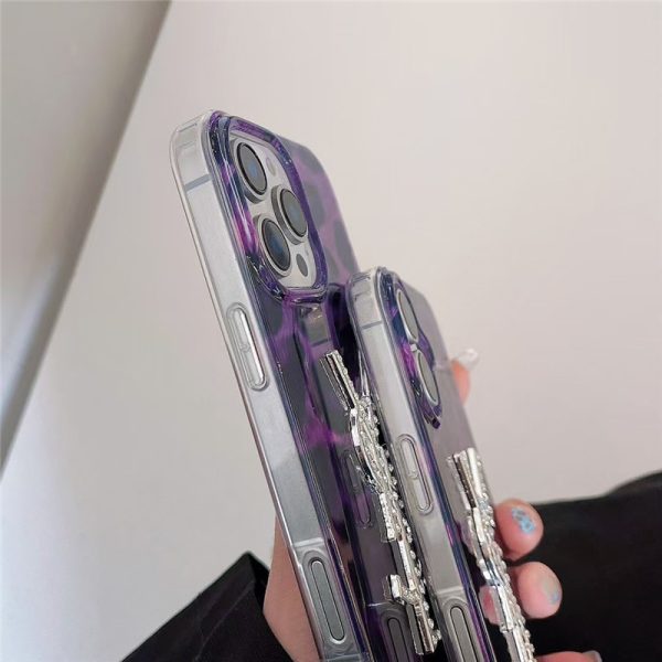 サンローラン ハイブランド iphone16 ケース ヒョウ柄  iphone16pro/16promax ケース 人気 女性 30 代 iphone15/14 ケース パープル ysl風 iphone13pro ケース ビーズチェーン付き - 画像 (6)