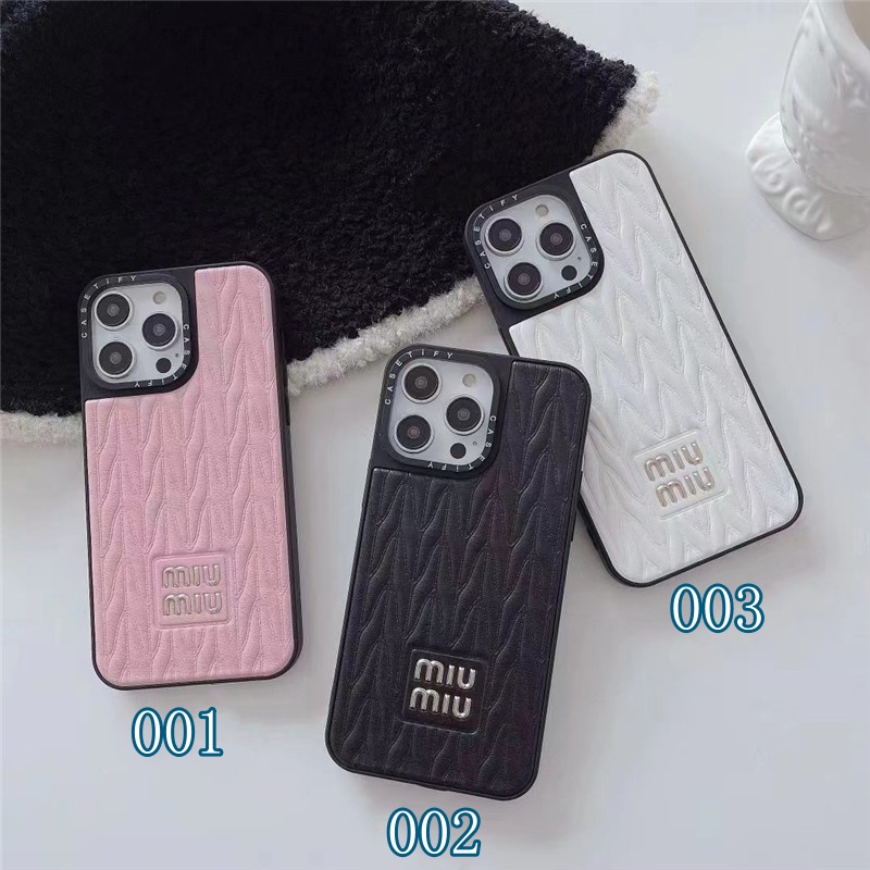 ミュウ ミュウ iphone16promax/16pro ケース レザー miumiu新作 