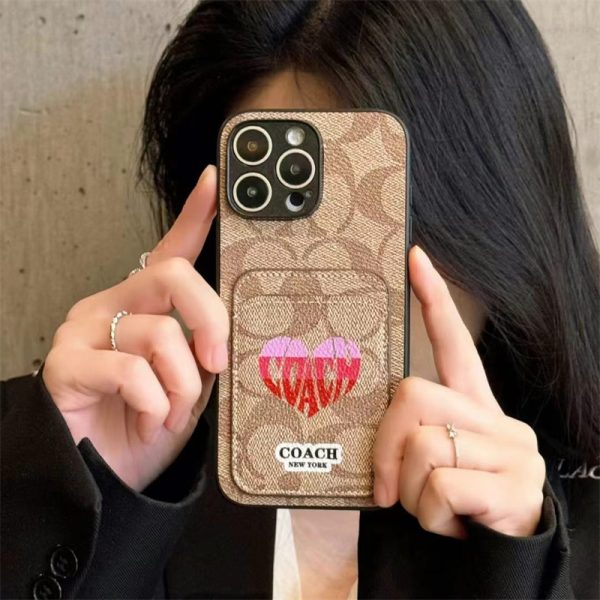 コーチ iphone16eケース ハイブランド coach風 iphone16/16pro ケース かわいい スマホケース ブランド お 揃い カップル iphone15/14 ケース ハート柄 iphone ケース カード 収納 ハイ ブランド 人気 男女 - 画像 (2)