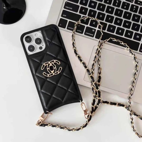ハイブランド iphone17/17pro ケース シャネル iphone16 ショルダーケース レザー chanel アイホン ケース かわいい iphone16pro/15/14 ケース iphone 黒 女子 ケース - 画像 (2)