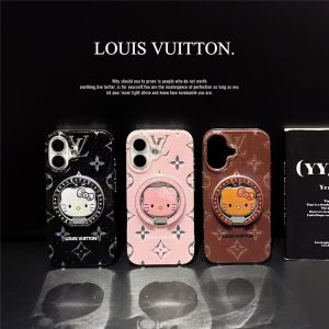 ルイヴィトン iphone17 ケース キティ ちゃん の スマホケース iphone17pro/16pro ケース magsafe対応 iphone15/14 ケース 可愛い ブランド